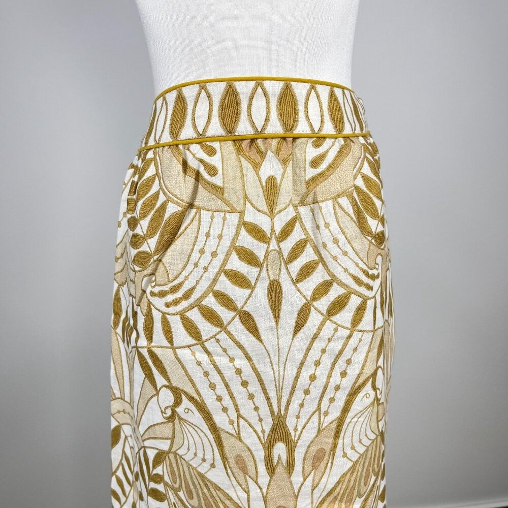 NWOT Farm Rio Midi Skirt Off-White/Beige Lace Nature Wavy Hem Linen Size XS - Picture 3 of 12